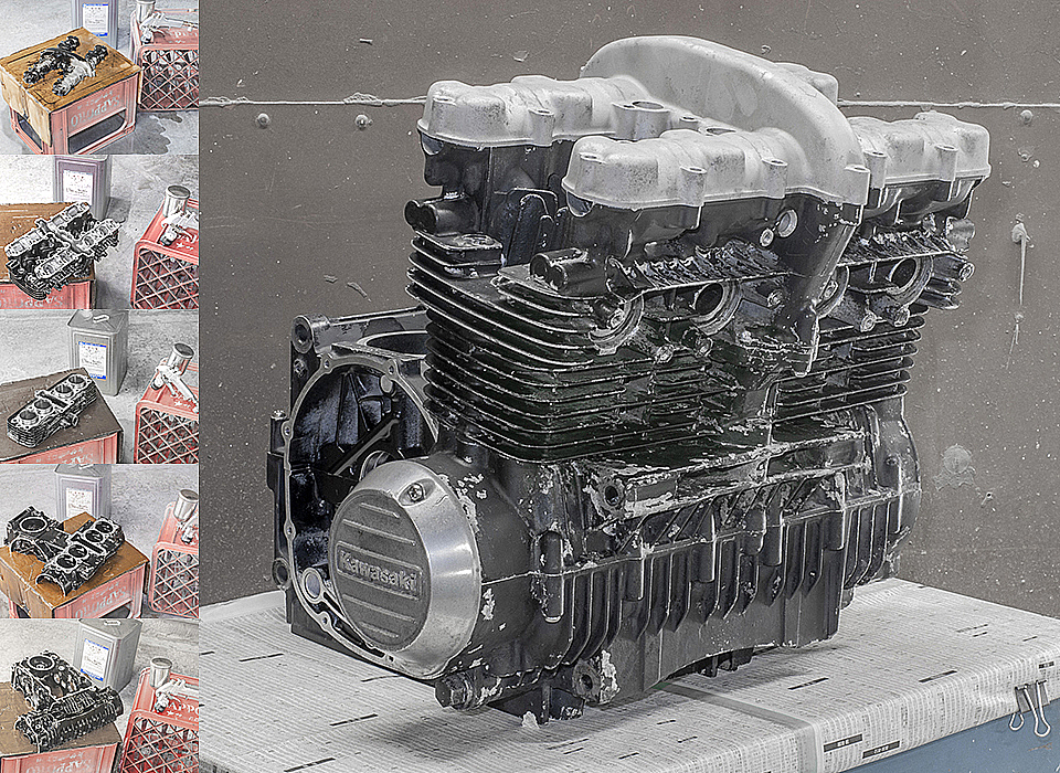 Z400FX エンジン塗装 洗浄1